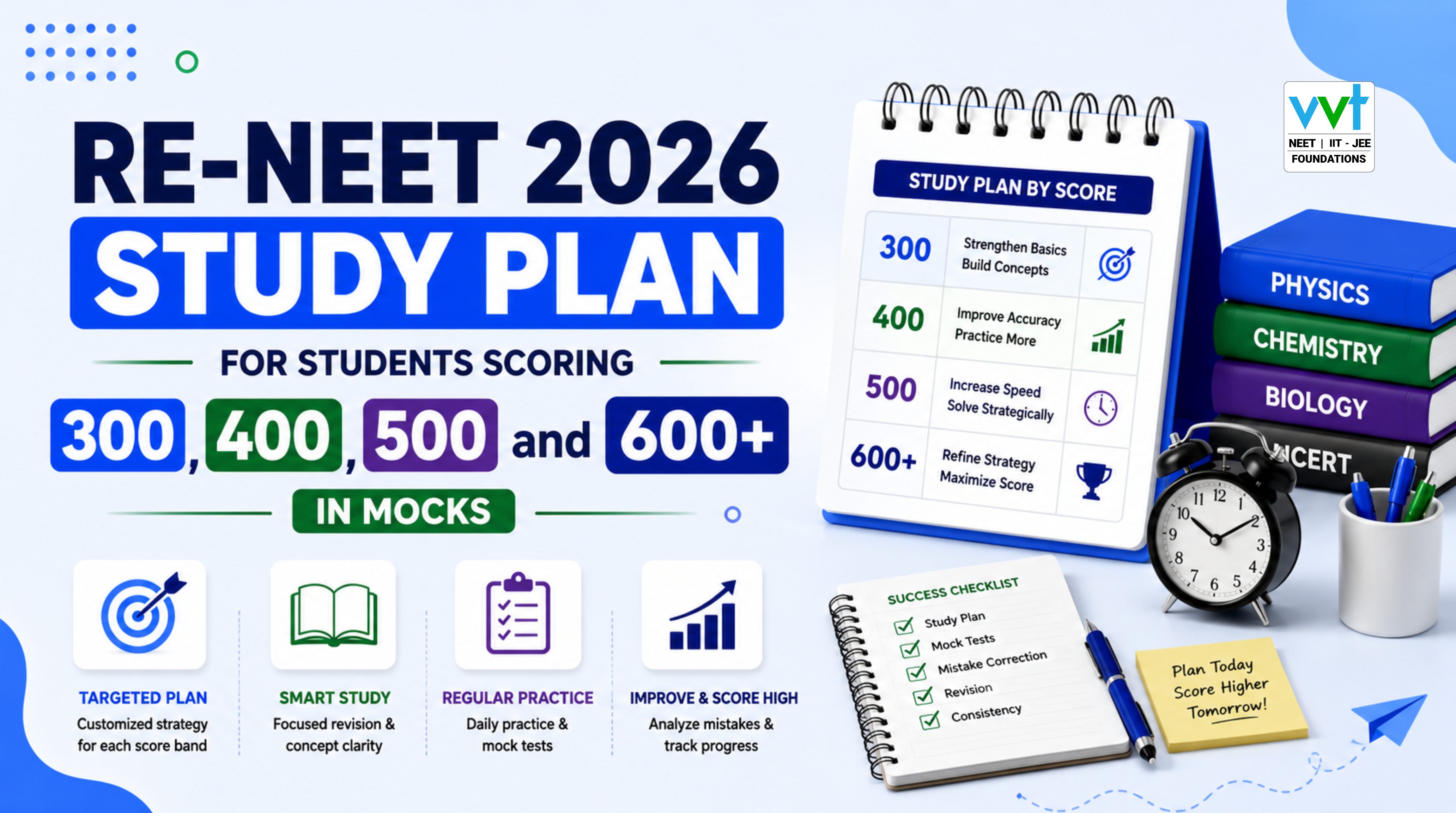 NEET Re-Exam Study Plan 2026: Strategy for 300, 400, 500 & 600